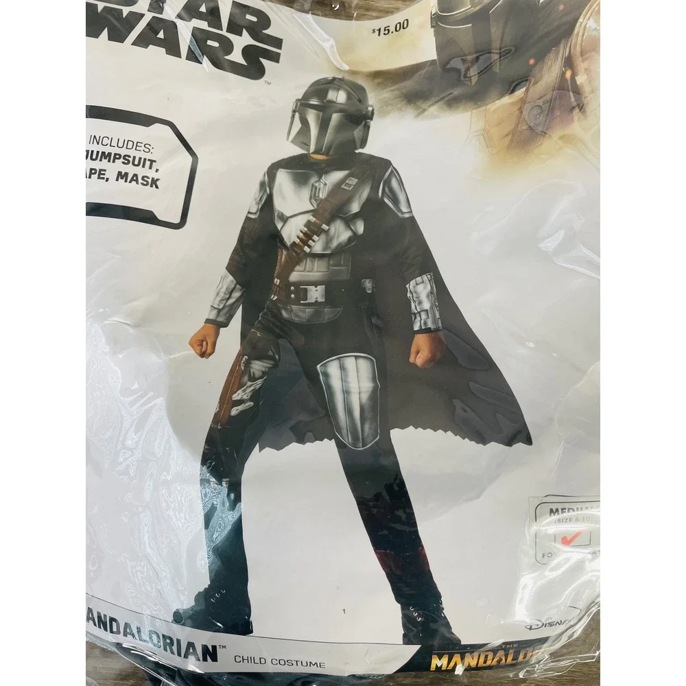 Mandalorian Costume Kids Medium 8-10 Star Wars Jumpsuit Mask Cape Jazwares